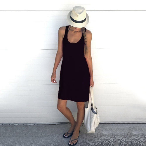 Casual Round Neck Cotton-Blend Dress (S–XL)
