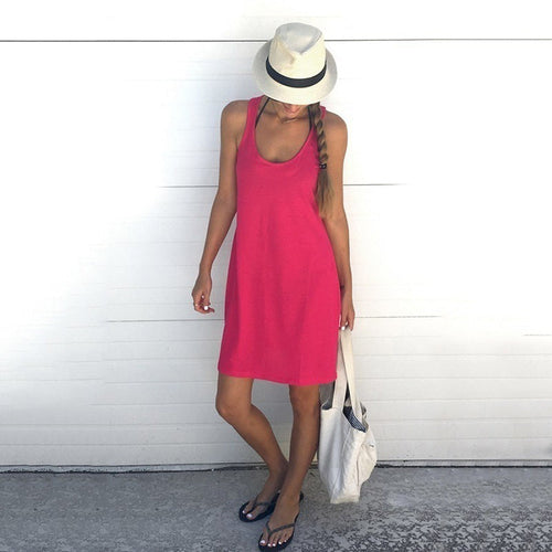 Casual Round Neck Cotton-Blend Dress (S–XL)