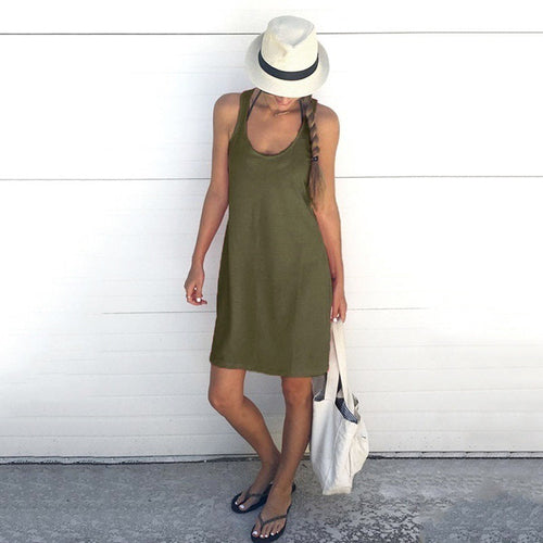 Casual Round Neck Cotton-Blend Dress (S–XL)