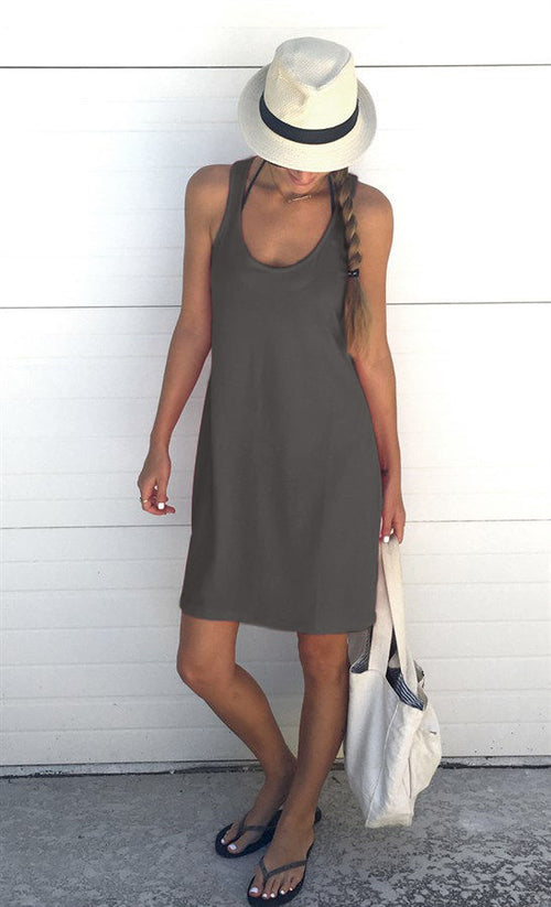 Casual Round Neck Cotton-Blend Dress (S–XL)