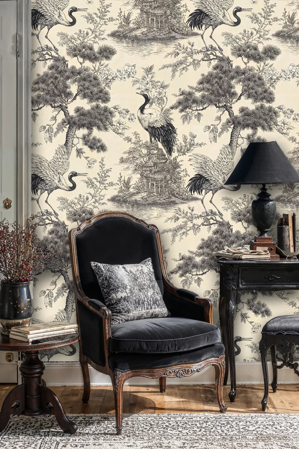 Japanese Crane Toile Wallpaper