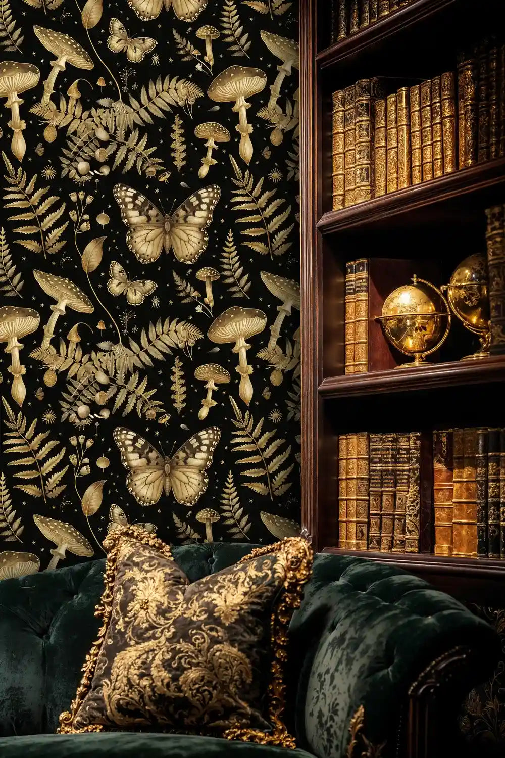 Enchanted Forest Wallpaper in Black and Gold