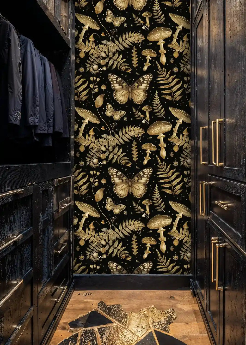 Enchanted Forest Wallpaper in Black and Gold
