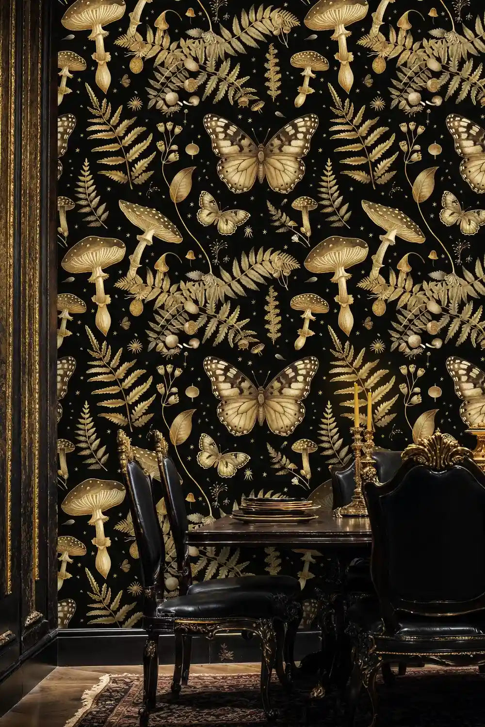 Enchanted Forest Wallpaper in Black and Gold