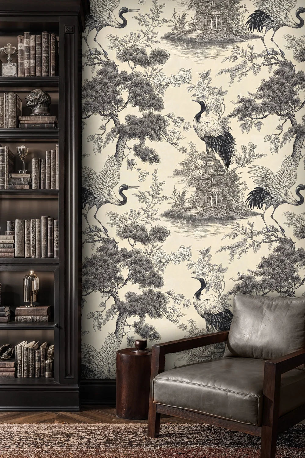 Japanese Crane Toile Wallpaper