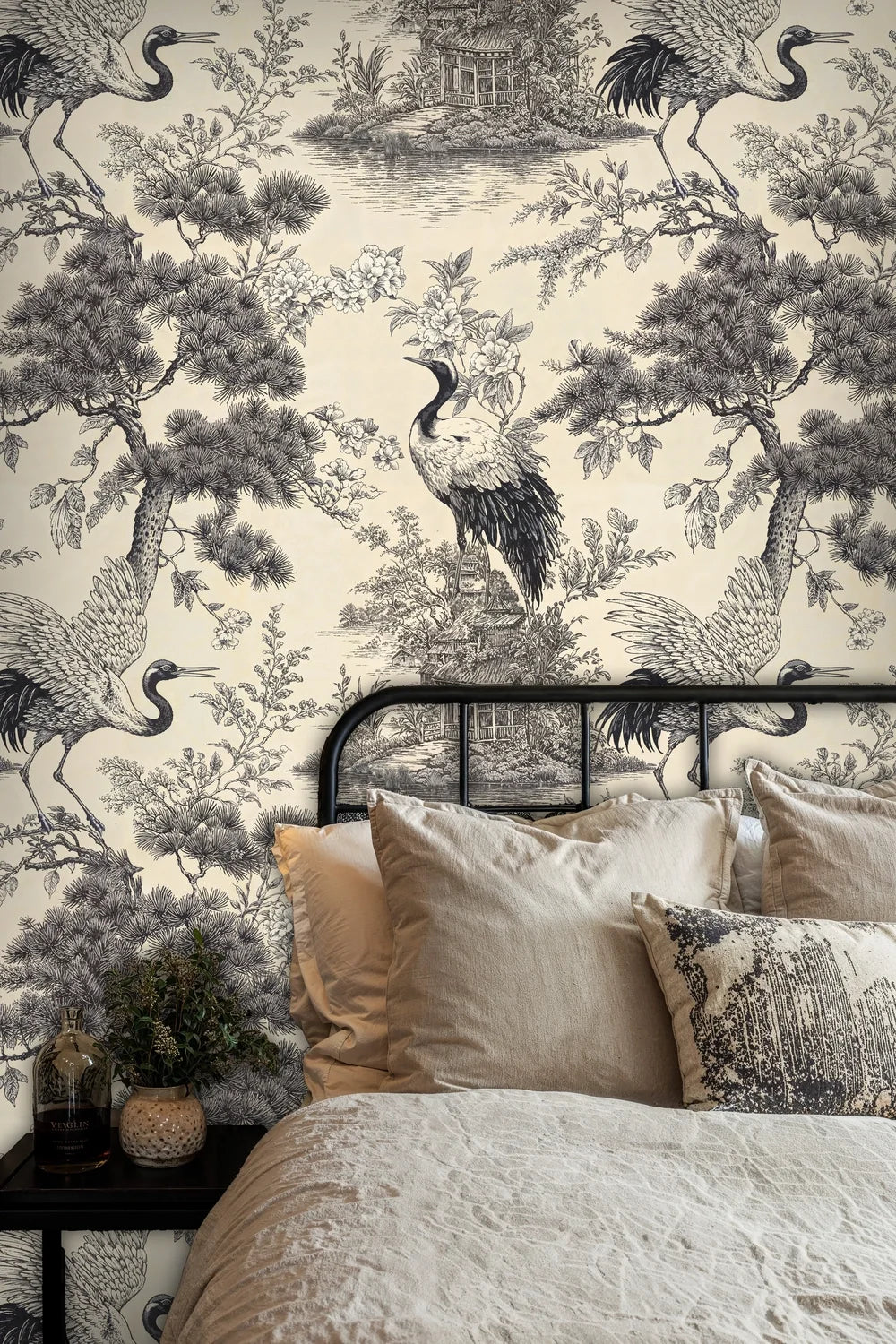Japanese Crane Toile Wallpaper