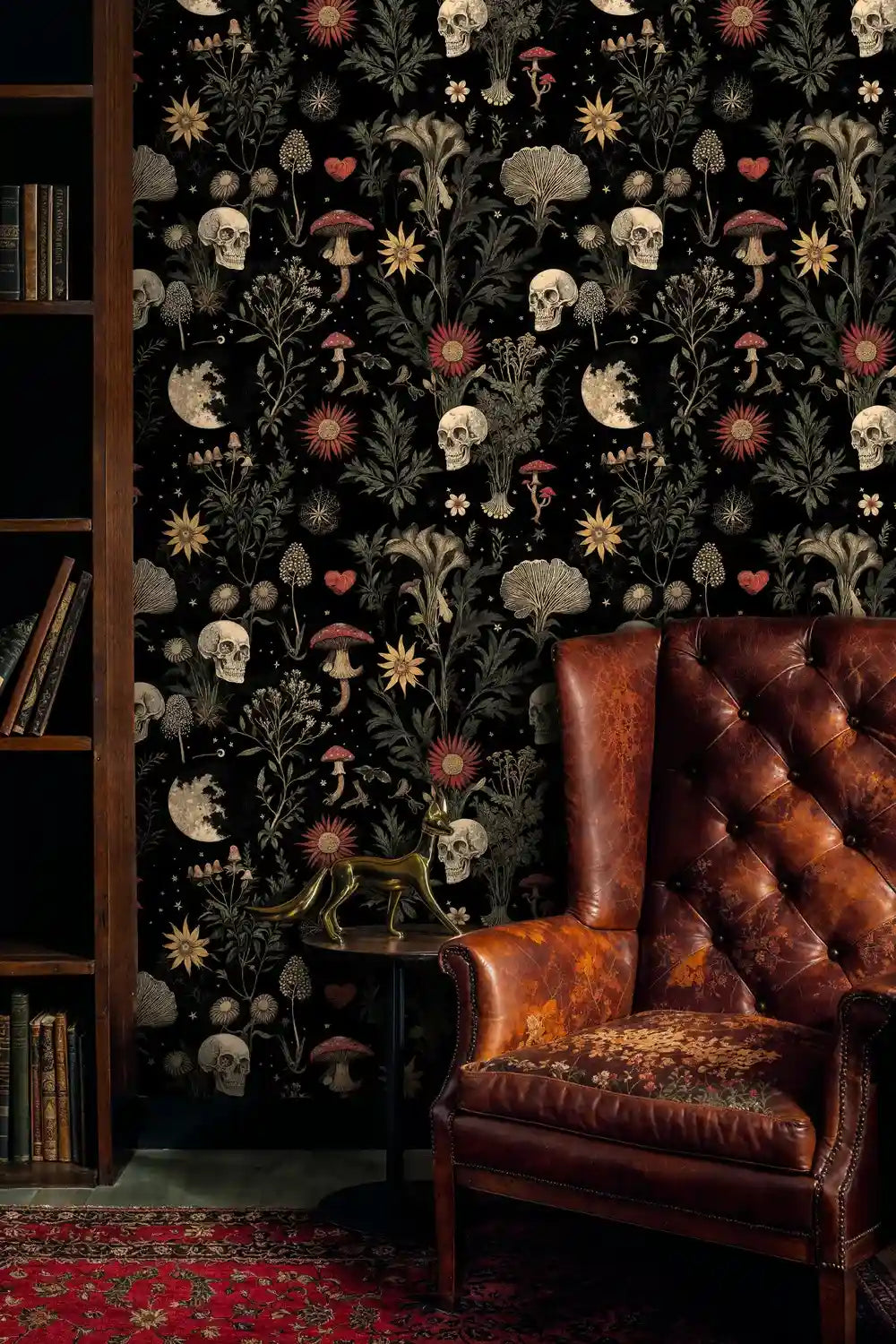 Moonlit Botanicals and Skulls Wallpaper