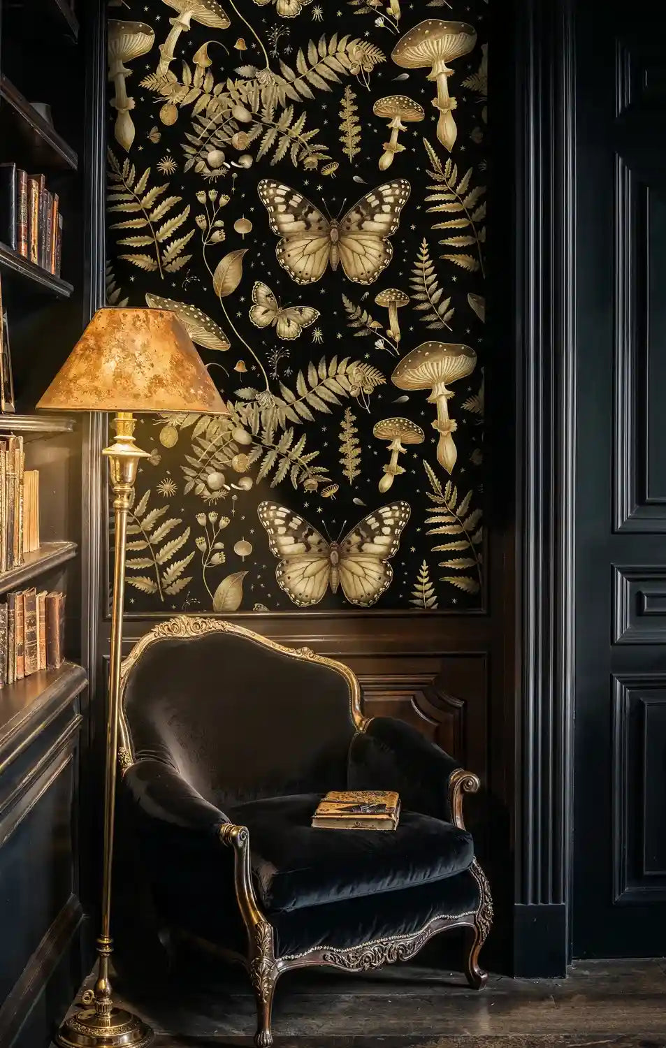 Enchanted Forest Wallpaper in Black and Gold