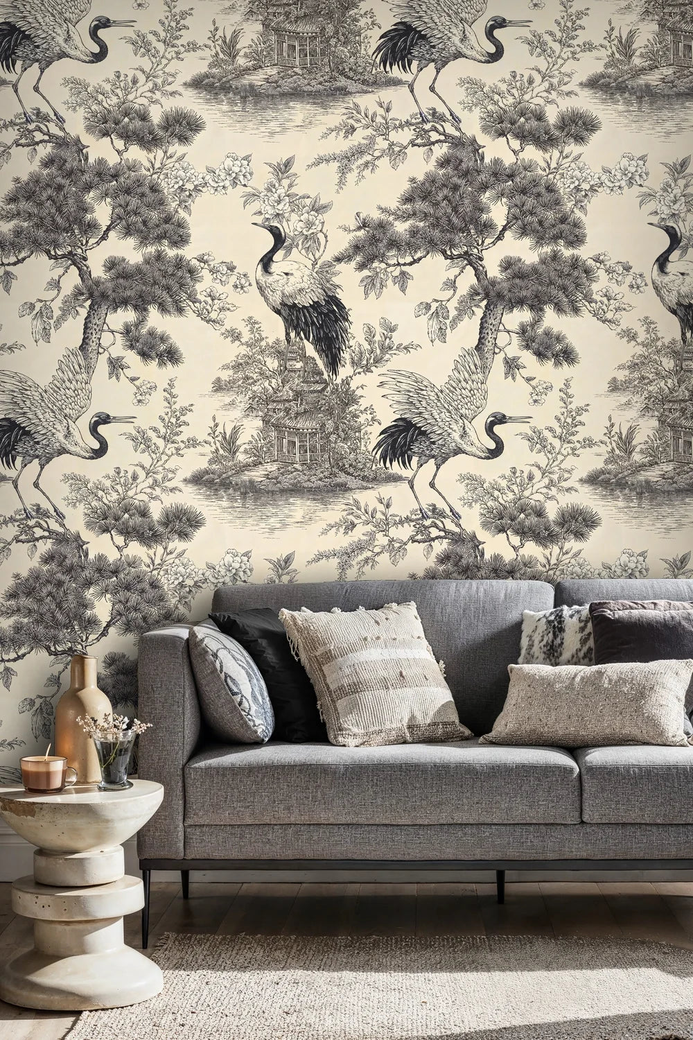 Japanese Crane Toile Wallpaper