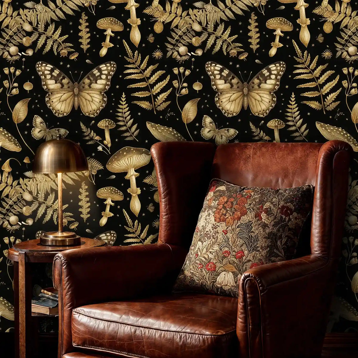 Enchanted Forest Wallpaper in Black and Gold